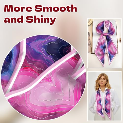 Head Hair Scarf Neck Silk Feeling Scarves Long Thin Satin Fashion Handbag Cute Decoration Women Girls 59 * 6.7'' - color: O-17-heart