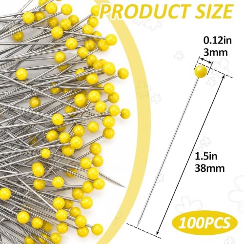 100pcs Decorative Pearl Push Pins, 1.5x0.12in, Yellow - color: Yellow-0.12x1.5in-100pcs