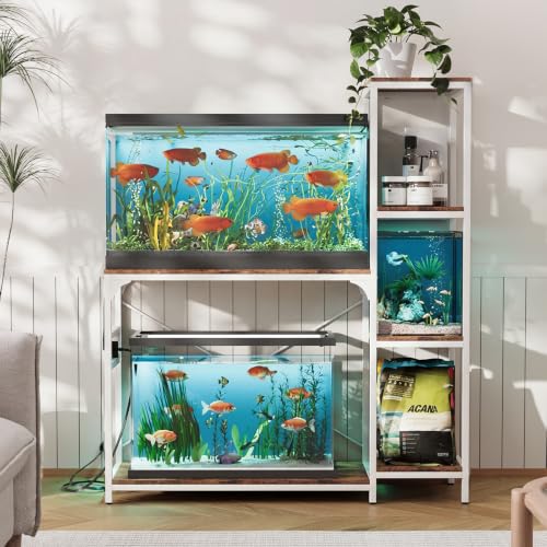 VOWNER 20-29 Gallon Fish Tank Stand with Power Outlet, Aquarium Stand,White | Shelves for Fish Tank Accessories Storage, Heavy Duty Metal Frame, Turtle Reptile Terrarium Stand, Load 500lb - color: White
