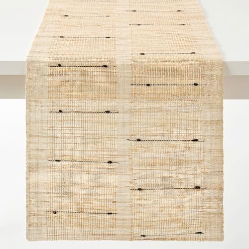 Table Runner, 13.8" × 72", 100% Natural Ramie, Handwoven - color: Ramie & Beige