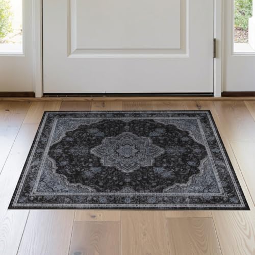 2'x3' Black Charcoal Boho Medallion Design Washable Throw Rug - color: Black/Pattern 10, size: 2' x 3' (Rectangular)