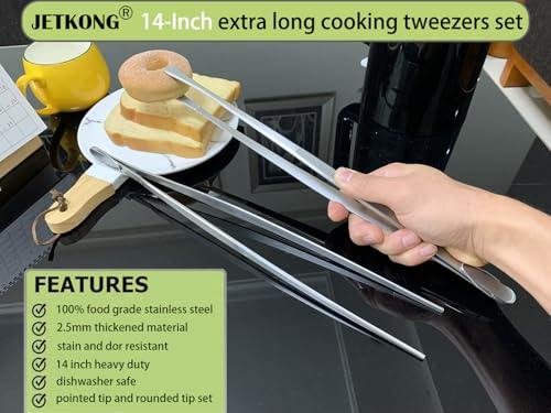 JETKONG 2 Pcs 14-Inch Food Tweezers Stainless Steel Tweezer Tongs Extra-Long Cooking Tweezers (Silver) - color: Silver, size: 14+14 Inch
