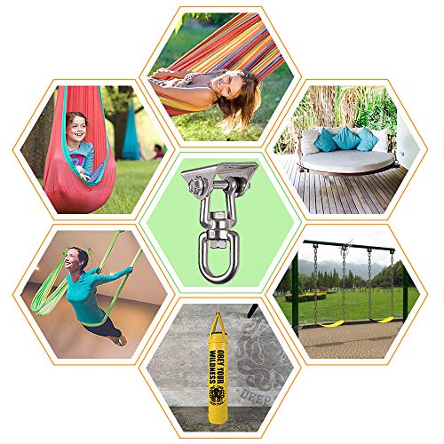 Heavy Duty 360° Swivel Swing Hanger, Stainless Steel Hammock Hook for Ceiling Wooden Porch Swing Hanging kit Playground Gym Rope Boxing Bag Hammock Chair Yoga Mount 1000 lb Capacity - style: 1 Pack-360° Swivel Hook