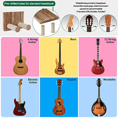 Keebofly Guitar Wall Mount Hanger with Shelf & Pick Holder | 2 Pack Wood Guitar Stand Holder Wall, Universal Guitar Hook for Acoustic, Electric, Bass Guitars, Ukulele, Brown, [Patented] - color: 2 Pack_Rustic Brown
