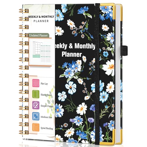 Undated Weekly Planner, Hardcover Weekly & Monthly Calendar Blank Planner, To Do List Notebook with Goal & Habit Tracker Organizer, A5 Daily Planner with Spiral Binding, Ideal for Work School Home, Blue Flower - color: Rose Floral