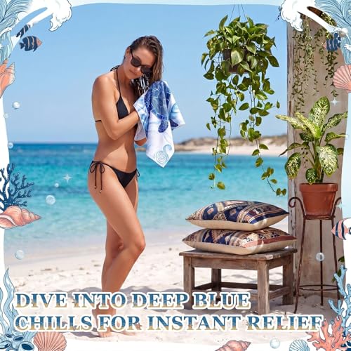12 Pack Blue Ocean Cooling Towels 35" x 15" Instant Evaporative Cooling Neck Towel with Storage Bag, Reusable Microfiber Soft Ice Towel for Sports, Running, Swimming, Travel, Yoga, Hiking - style: Nautical