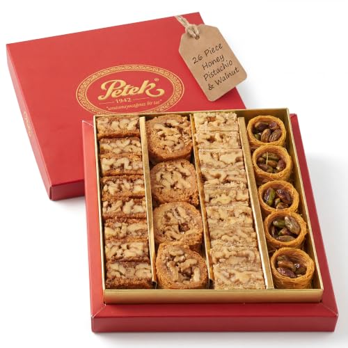Petek Turkish Baklava Gift Box, 26 Piece Baklava Pastry with Honey, Pistachio & Walnut Assortment, Premium Turkish Snacks, Bakery & Dessert Gifts for Holidays, Ramadan, Birthdays & Special Occasions