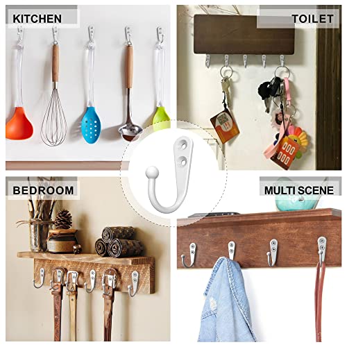 15-Pack White Wall Mount Hooks for Hanging Coats & Towels | Screw-in Hangers with 30 Screws for Keys, Robes, Scarves, Bags, Caps & Mugs - color: 15PCS White Hooks