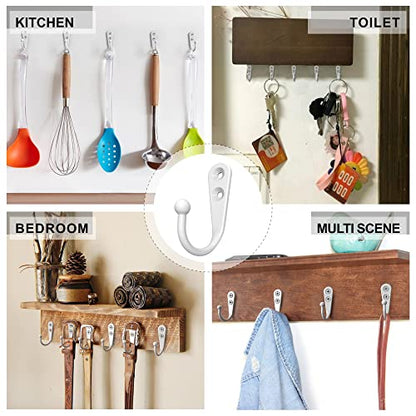 15-Pack White Wall Mount Hooks for Hanging Coats & Towels | Screw-in Hangers with 30 Screws for Keys, Robes, Scarves, Bags, Caps & Mugs - color: 15PCS White Hooks