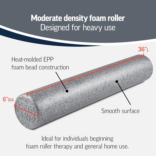 OPTP Silver AXIS Foam Roller, Moderate Density for Sports Medicine, Physical Therapy, Pilates, Yoga - Myofascial Release on Trigger Points (Silver Moderate Density, 36" x 6" Round) - size: 36"
