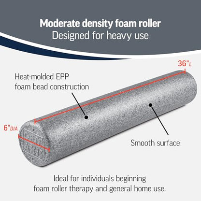 OPTP Silver AXIS Foam Roller, Moderate Density for Sports Medicine, Physical Therapy, Pilates, Yoga - Myofascial Release on Trigger Points (Silver Moderate Density, 36" x 6" Round) - size: 36"