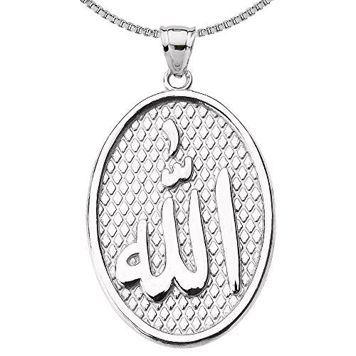 Middle Eastern Jewelry Islamic Arabic script Allah Engravable Sterling Silver Oval Pendant Necklace with chain