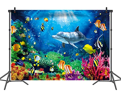 7x5ft Ocean Dolphins Backdrop Under the Sea Whale Backdrop | Summer Under the Sea Banner for Kids Aquarium Corals Tropical Fish Background Underwate Baby Shower Backdrops for Photoshoot