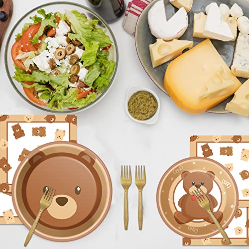 96 Pcs Bear Baby Shower Party Plates Decorations We Can Bearly Wait Baby Tableware Bear Theme Dessert Teddy Plates Napkins Supplies for Gender Reveal Boy Girl Baby Shower Birthday Party Serve 24 - style: Bear