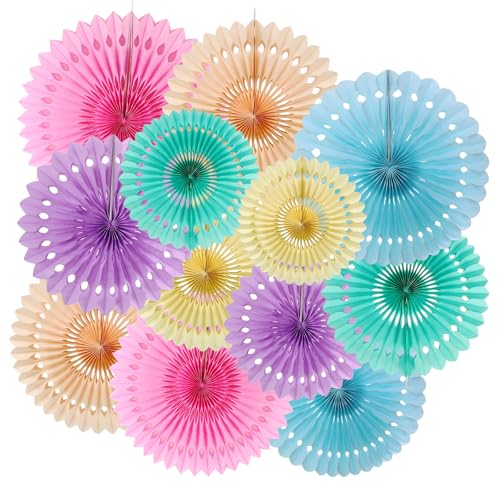 ZOOYOO Hanging Paper Fans Party Decorations,12 Pcs Pastel Rainbow Honeycomb Round Fans,Ceiling Decor for Easter,Wedding,Birthday,Summer Day Party Backdrop - color: Pastel