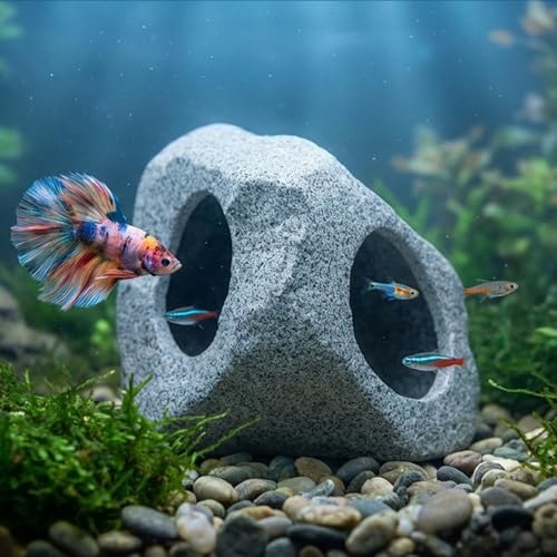 Premium Beta Fish Tank Decor, Beta Fish Tank Decorations, Betta Fish Tank Accessories, Fish Rocks Hiding, Playing, Resting Spots - Avoid Aggressive Behavior (Alien) - style: Medium-E.T