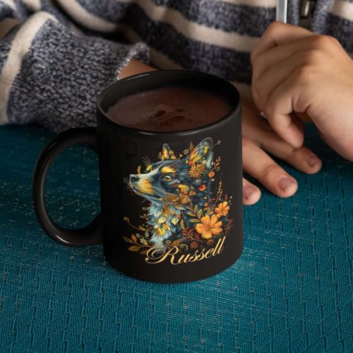 Personalized Dog Floral Coffee Mug, Custom Name Animal Themed Cup, Flower Mug For Daughter, Customized Pet Lovers Ceramic Cup, Dog And Floral Design Black Mug 11oz 15oz, Dog Cup - color: THU-924-1958-Dog