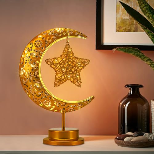 Art Deco Table Lamp, Rattan Star LED Night Light, Moon Lamp with Cordless Design, Home Decor Gift for Living Room, Office, Holiday - color: Brown, size: Rattan Star