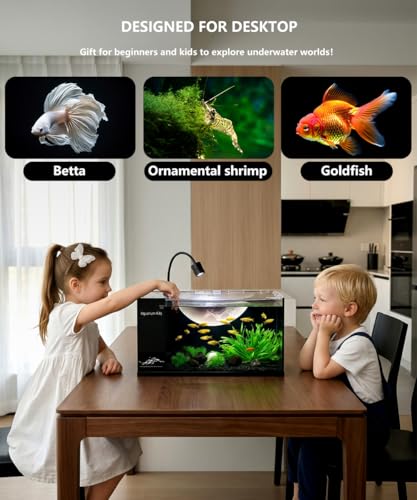 Fish Tank Kit,3.5 Gallon Small Aquarium,Ultra-Clear Nano Aquarium,Betta Fish Tank,Suitable for Small Fish Tank,Aquarium Starter kit,Desktop Fish Tank (Black Background)