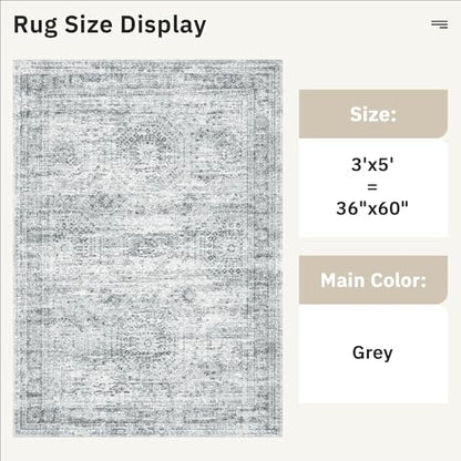 Soalmost 3x5 Rugs Non-Slip, Small Washable Kitchen Entryway Area Rug Grey - color: Grey, size: 3' x 5' (Rectangular)