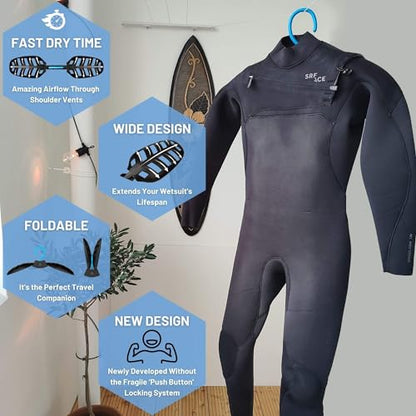 Hang 11' Wetsuit Hanger - Improves Your Wet Suit Longevity, Quick Dryer, Foldable Wetsuit Hangers for Surfers, Ideal for Drysuit Scuba Diving Gear & BCD, Surfing Accessories, Surfing Gifts (Blue) - color: Blue