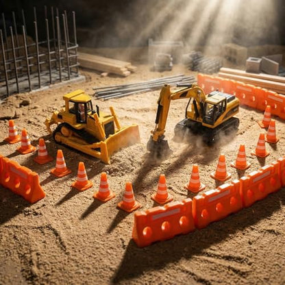 60Pcs Mini Traffic Cones Set with Fences for Road Building,and Educational Play | Perfect Mini Construction Cones Toys and Essential Construction Party Supplies