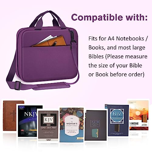 FINPAC Large Bible Cover, Carrying Book Case Church Bag Bible Protective with Zippered Pocket and Handle, Gift for Men Women - color: Purple