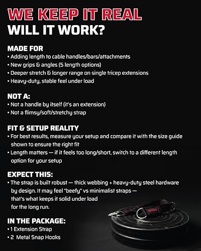 THEFITGUY Cable Extension Strap for Cable Machine Attachments, Gym (Single) | Multifunctional heady-duty strap with 5 length options for cable machines, handles, ropes, pull-up bars & more