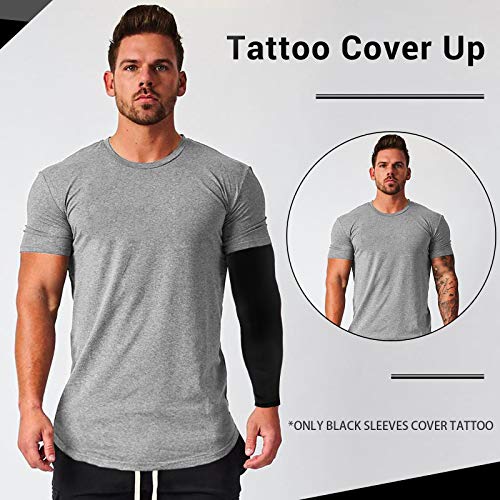2 Pairs UV Protection Cooling Arm Sleeves Compression Sun Sleeves for Men Women Youth, Tattoo Cover Up, UPF 50 - color: 2 Pairs: 1 Pair Black & 1 Pair Light Gray