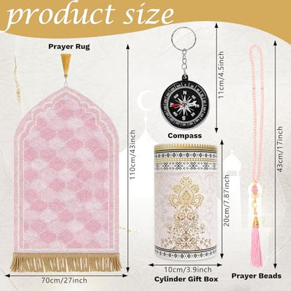 Muslim Prayer Mat Set, 4 PCS Soft Portable Islamic Prayer Rug - color: Pink
