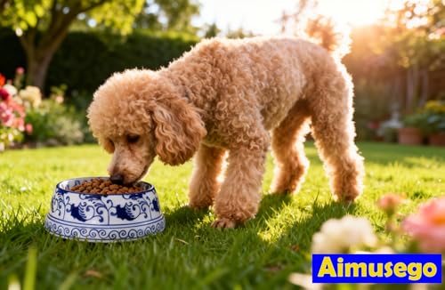 Aimusego Hand-Painted Ceramic Dog Bowl Blue/White Durable Dog Cat Food and Water Pet Dish 11OZ - color: Blue rosette scrolls, size: Small (11OZ)