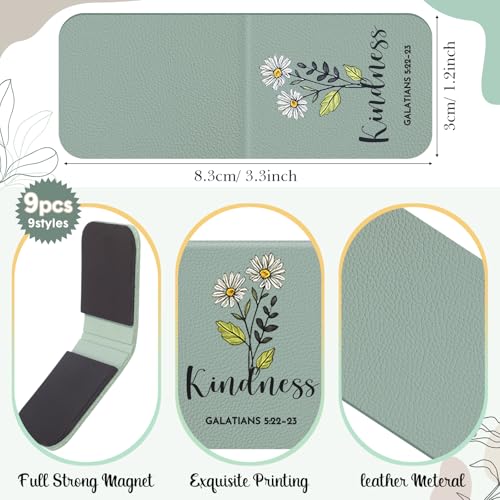 Tisancy 9 Pcs Christian Magnetic Bookmarks Bulk Inspirational Gifts Leather Bookmarks Handmade Bible Motivational Gifts for Vbs Sunday School Book Club(Green Brown) - color: Green Brown