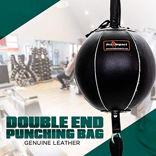 Genuine Leather Double End Boxing Punching Bag - Speed Striking & Dodge Training Ball for MMA, Muay Thai, Boxing, Gym Workout - Includes Cords & Hooks for Easy Setup - size: 9 Inch