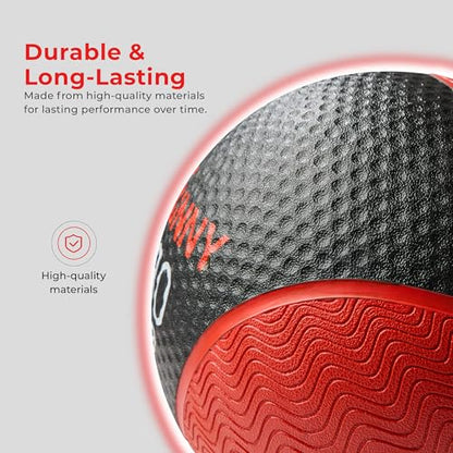 Sunny Health & Fitness 10 LB Medicine Ball with Premium Dual Textured Grip | 4-30LB Weighted Rubber Medicine Ball, Bouncing Wall Ball, Slam Ball Workouts, Throws Squats Core Strength Training - size: 25 LB