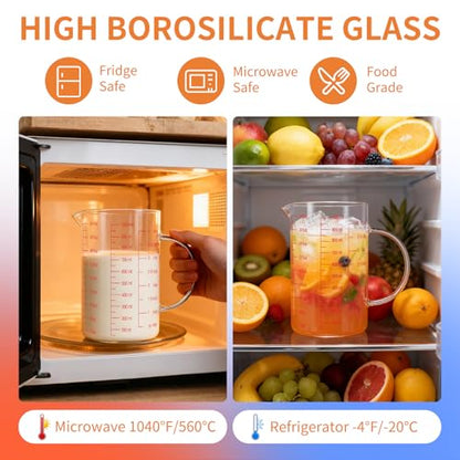 Luvan 34OZ/1000ML Glass Measuring Cup, 4 Cup Glass Measuring Cups With 3 Scales (Ml/Oz/Cup), High Borosilicate Measuring Cup With Handle and V-Shaped Spout, Dishwasher/Freezer/Microwave Safe - color: 34Oz/4Cups/1L