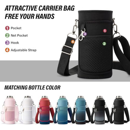 DYSANKY National Parks Water Bottle – 32 oz Insulated Stainless Steel Bottle with 63 Hand-Drawn Park Stickers, Carrier Bag, Strap & Gift Box – BPA-Free – Ideal for Hiking, Camping & Travel - color: Advanced Black Park, size: 32 Ounces