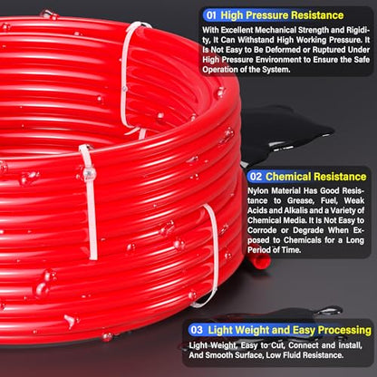 TAILONZ PNEUMATIC Air Line 1/4 inch od Red Pneumatic Nylon Tube 32.8ft Air Brake Tubing Nylon Hose - color: Red-Nylon, size: 1/4'' OD/32.8ft/10m