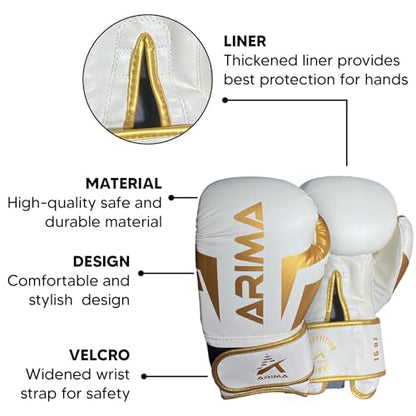 Boxing Gloves - Premium PU Leather, Heavyweight - Ideal for Boxing, Kickboxing, Muay Thai & Fitness Training - color: White, size: 14 oz.