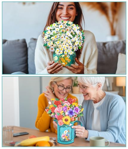 Magic Ants Pop Up Floral Bouquet Cards Set – Greeting Cards with Envelopes & Blank Notes for Women's Birthday, Mother's Day, Thank You, Get Well - style: ‎Gerbera Daisies, Tulips, Sunflowers & Roses, White Dasies