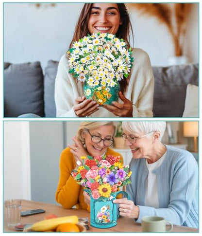 Magic Ants Pop Up Floral Bouquet Cards Set – Greeting Cards with Envelopes & Blank Notes for Women's Birthday, Mother's Day, Thank You, Get Well - style: ‎Gerbera Daisies, Tulips, Sunflowers & Roses, White Dasies