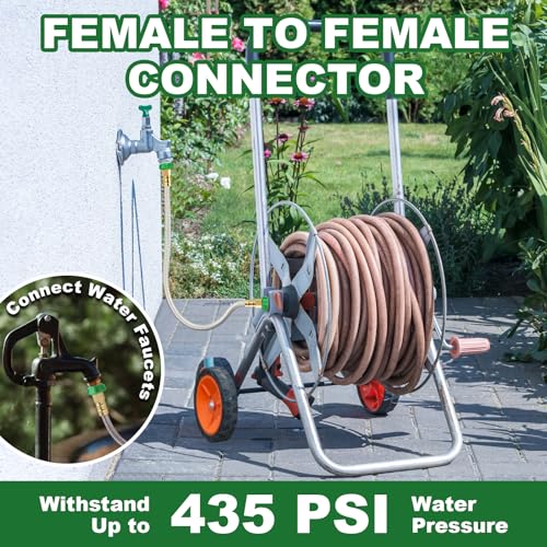 Female to Female Short Garden Hose Adapter 1FT,Hose Reel Connecting Hose | Stainless Steel Leader Hose Connector for Hose Reel,Flexible,Kink-Free & No Leak Outdoor Water Pipe Extension Adapter - size: 1FT