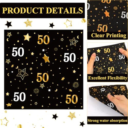 Qyeahkj 48Pcs 50th Birthday Paper Plates and Napkins Black and Gold Happy Birthday Party Decorations Cheers to 50 Years Party Supplies 50 Years Old Disposable Tableware Set for Women Men Serve 24 - style: 50th Birthday