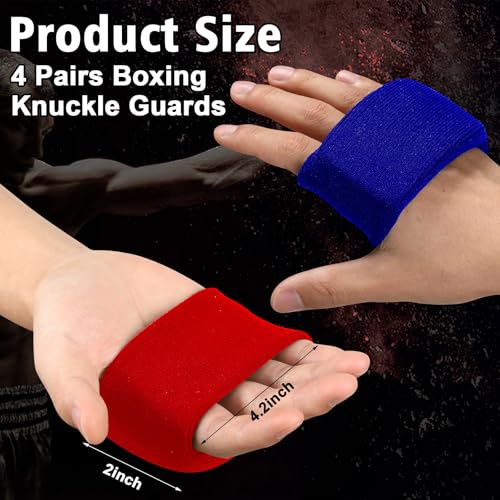 4 Pairs Knuckle Guards for Boxing Gel Hand Guard Protection Knuckle Pads for Under Hand Wraps Muay Thai Kickboxing MMA Combat Sports Men Women - color: Red Blue