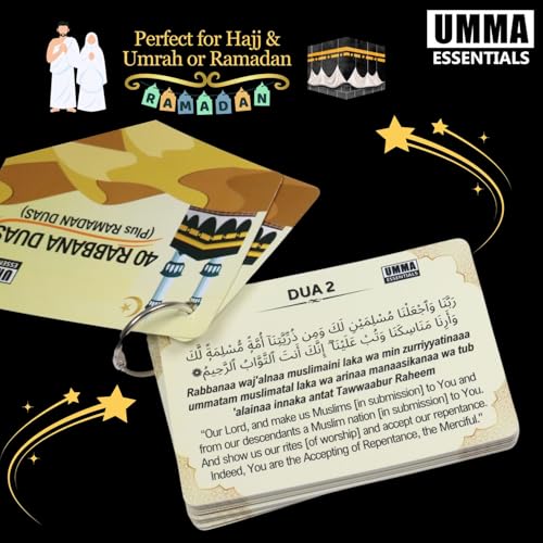 40 Rabbana Dua Cards – Arabic & English, Pocket-Sized, Includes Ramadan, Hajj & Umrah Duas, Easy-to-Read, Compact Prayer Cards for Travel, Pilgrimage & Daily Use