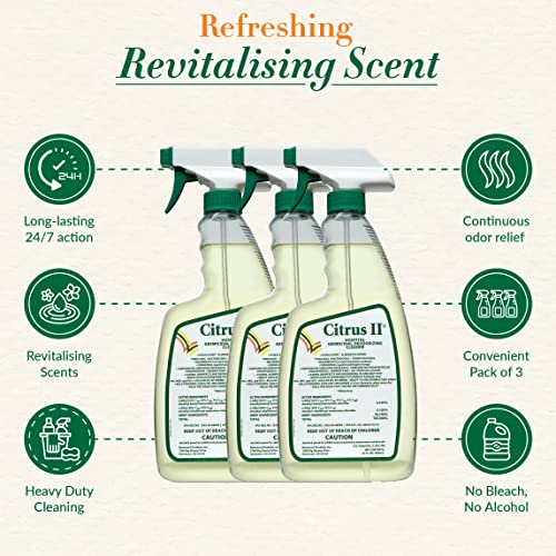 Citrus II Hospital Germicidal Deodorizing Cleaner - Fresh Citrus Scent - Disinfecting Spray Cleaner - 22 Fl Oz - Pack of 3