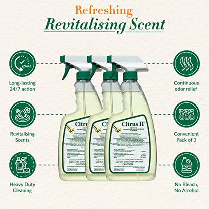 Citrus II Hospital Germicidal Deodorizing Cleaner - Fresh Citrus Scent - Disinfecting Spray Cleaner - 22 Fl Oz - Pack of 3
