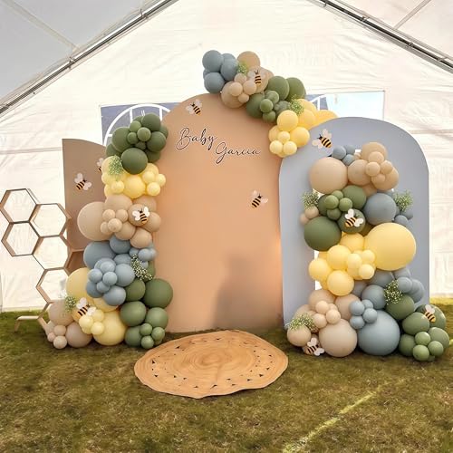 Blue and Green Balloons Sage Green Dusty Blue Yellow White Sand Balloons | 60Pcs Olive Green Slate Blue Beige Latex Balloon for Birthday Baby Shower Wild One Garden Tea Party Deocrations Supplies - color: Green Yellow Blue, size: 12 inch 60pcs