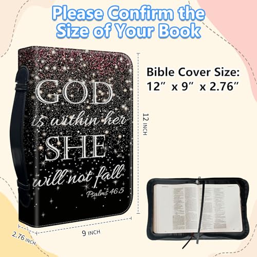 Bible Cover Case for Women, PU Leather Large Bible Cases with Zipper Fits Books Up to 12" x 9" x 2.76”, Bible Carrying Bag for Men, Christian Quote - color: Christian Quote
