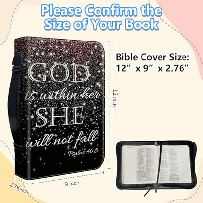 Bible Cover Case for Women, PU Leather Large Bible Cases with Zipper Fits Books Up to 12" x 9" x 2.76”, Bible Carrying Bag for Men, Christian Quote - color: Christian Quote