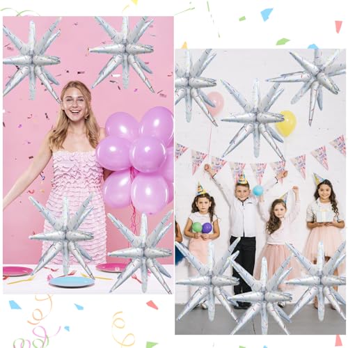 6 Pcs Color Dots Star Foil Balloons One-Piece 14-Pointed Star Balloon 4D Starburst Cone Mylar Balloon 22inch Christmas Birthday Wedding Wedding Anniversary Party Supplies (Color Dots) - color: 22 Inches Color Dots